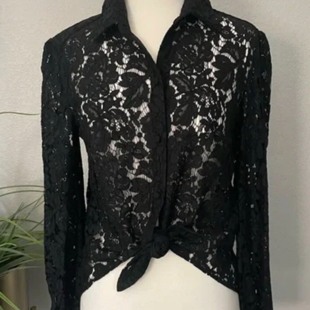 Generation Love EASTON‎ LACE TIE FRONT BLOUSE Black Sz Small